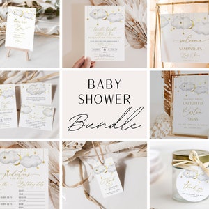 Baby Shower Bundle, Twinkle Twinkle Little Star Baby Shower Bundle, Gold  Moon Stars  with Clouds Set, INSTANT DOWNLOAD | GTTLS