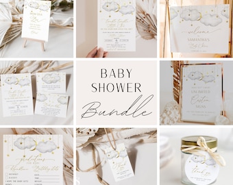 Baby Shower Bundle, Twinkle Twinkle Little Star Baby Shower Bundle, Gold  Moon Stars  with Clouds Set, INSTANT DOWNLOAD | GTTLS