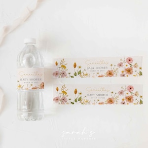 Wildflower fles labelsjabloon, Boho bloemen waterfles label, tuinfeest thema | DIRECT DOWNLOADEN | W01