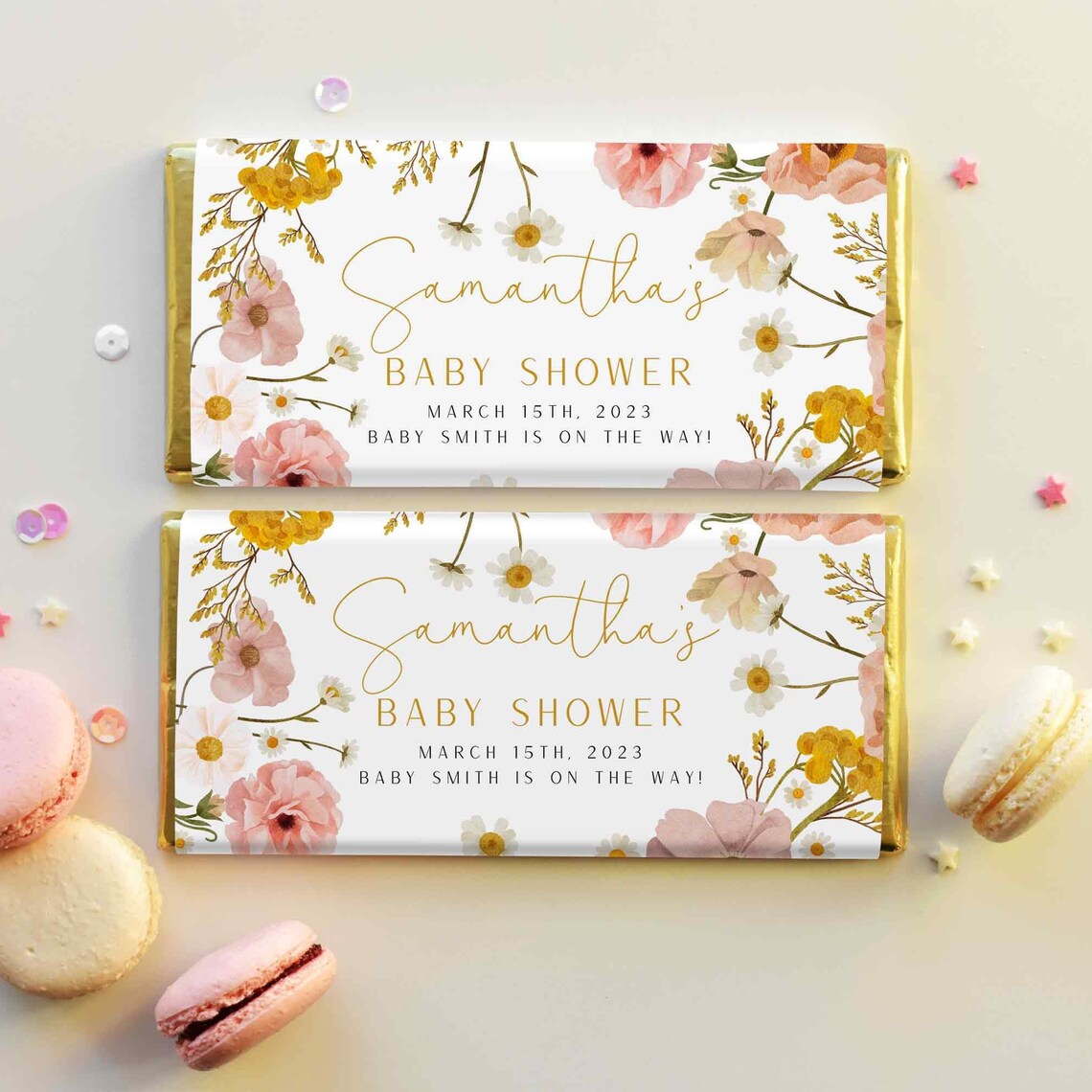 Wildflower Chocolate Label Template, Boho Wildflowers Candy Wrapper ...