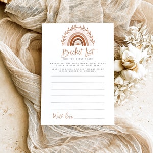 Jeu de liste de seau, cartes de jeu Boho Rainbow Bucket List, jeu de douche de bébé, jeu de tonalités en sourdine en terre cuite | TÉLÉCHARGEMENT INSTANTANÉ BR03