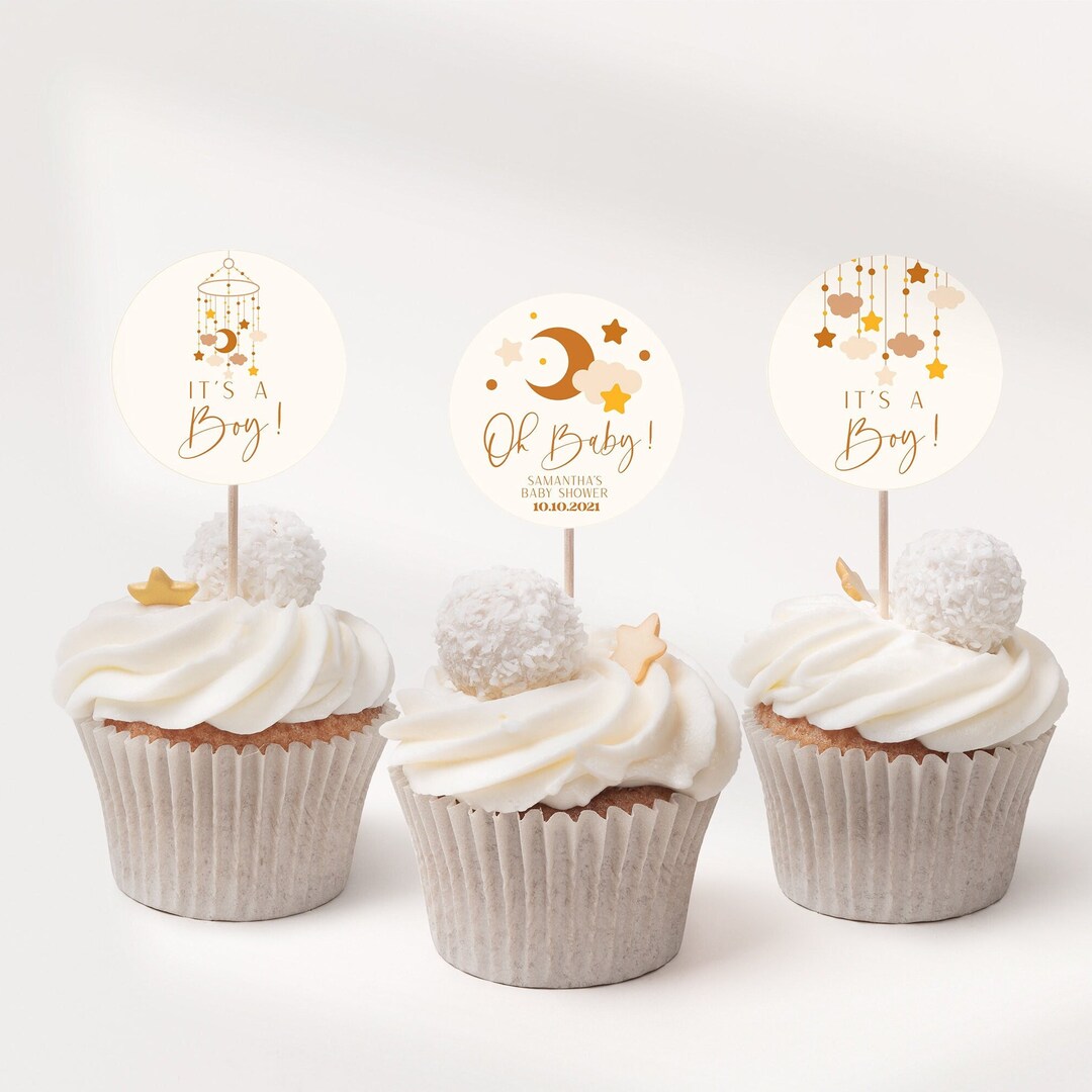 Baby Shower Cupcake Toppers, Bohemian Baby Shower Cupcake Decorations