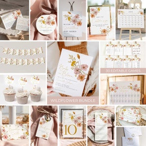 Wildflower Baby Shower Invitation Bundle, Floral Baby Shower Set, Garden Party Invitation Set W01