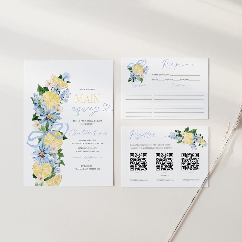 She Found Her Main Squeeze Bridal Shower Invitation Bundle, Blue Lemon ...