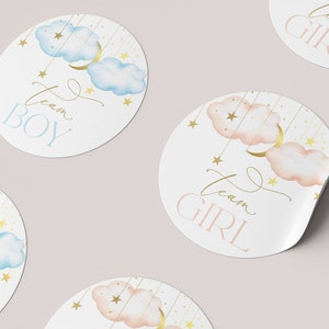 Geslacht onthullende stickers, Twinkle Twinkle Little Star Geslacht onthullen teamstickers, maansterren teamjongen | Meisjesstickers | DIRECTE DOWNLOAD