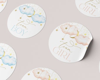 Gender Reveal Stickers,  Twinkle Twinkle Little Star Gender Reveal Team Stickers,  Moon Stars  Team Boy | Girl Stickers | INSTANT DOWNLOAD