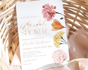 Wildflower Bridal Shower invitation, Boho wildflowers invitation, Garden party invitation, Wild flowers theme | INSTANT DOWNLOAD | W01