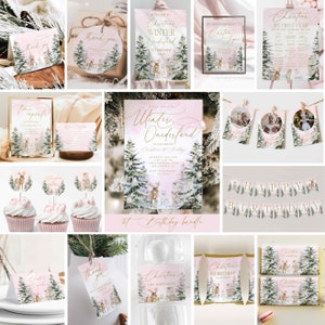 Winter Onerderland First Birthday Invitation Bundle | Girl Winter Invitation Bundle | Editable Template