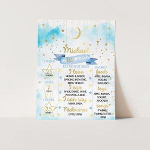 Twinkle Twinkle Little Star Milestone Board, Birthday Milestones Board, INSTANT DOWNLOAD, Blue Milestones Board,  Moon Stars  Theme