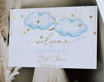 Twinkle Twinkle Little Star Baby Shower Welcome Sign, Gold  Moon Stars  Sign, INSTANT DOWNLOAD | BTTLS