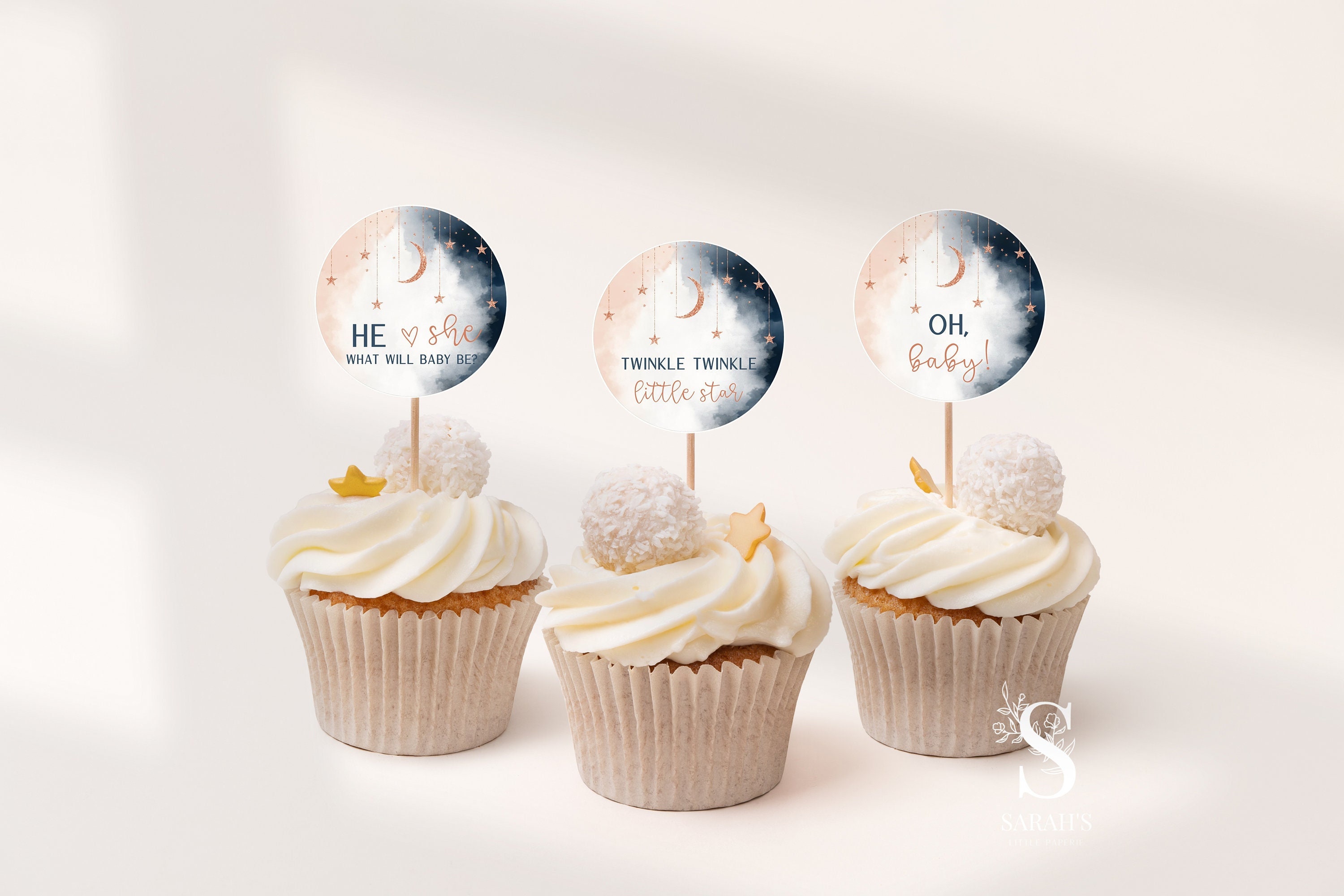 Twinkle Twinkle Little Star Cupcake Toppers - 48pc Set For Gender Reveal & Baby Shower Decor - View #8