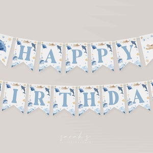 Ocean Birthday Editable Flag Banner, Nautical Kids Birthday Party banner, Sea Birthday Flag Banner, Underwater Party Decor