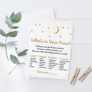 Twinkle Twinkle Little Star Baby Shower Game, What&#39;s in Your Purse Game, Gold Baby Shower Game, Instant Download, Printable