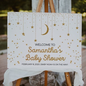Baby Shower Welcome Sign, Twinkle Twinkle Little Star Baby Shower Sign, Gold  Sign, Editable Welcome Sign, Instant Download  | GTTLS