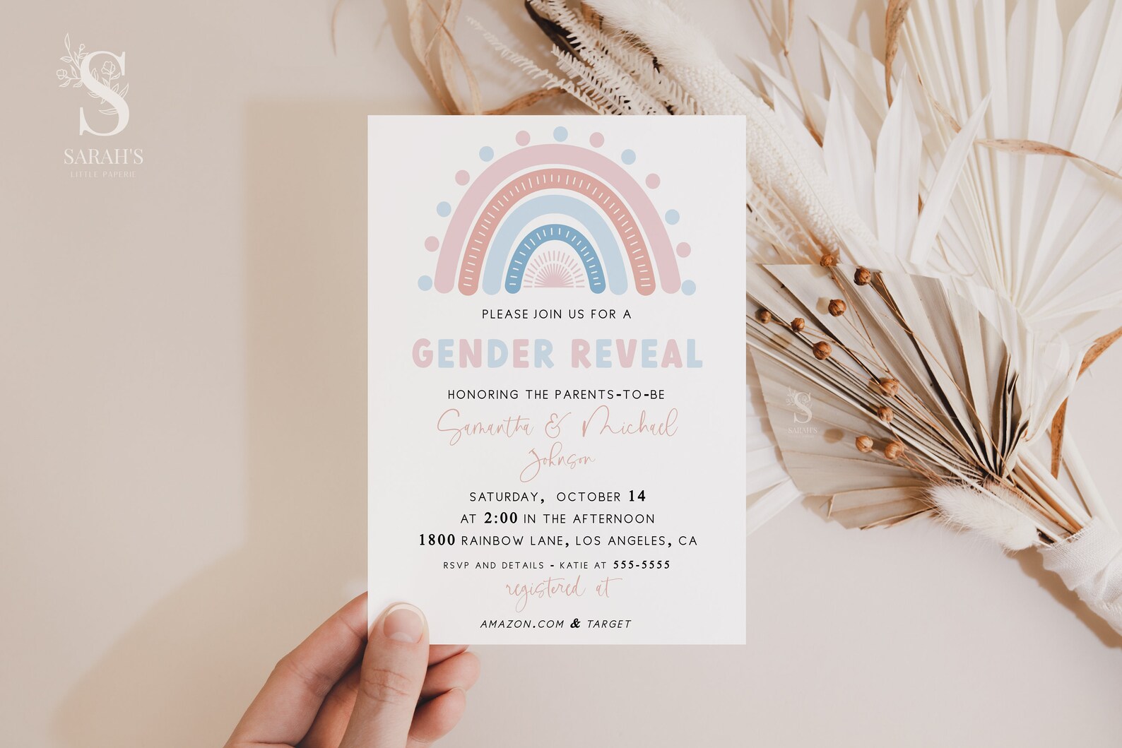 Rainbow Gender Reveal Invitation Rainbow Editable Invitation Etsy