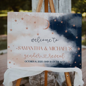Gender Reveal Sign,  Blush & Navy Gender Reveal Welcome Sign, Twinkle Twinkle Little Star Gender Reveal Sign,Boy or Girl Sign,Rose Gold Sign