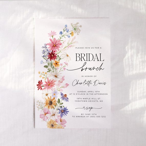 Bridal Shower Invitation, Wildflower Invite, Bridal Brunch Invite, Floral Invitation,Brunch Invitation, Wildflower Invitation Template SLP07