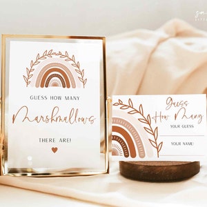 Regenbogen Raten Sie, wie viele Marshmallows Spiel, Schild + Karten, Terrakotta Baby Shower Spiel, gedämpfte Töne Baby Shower Spiel | SOFORTIGER DOWNLOAD BR03