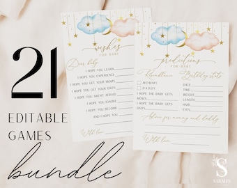 Gender Reveal Games Bundle | 21 Games | Twinkle Twinkle Little Star Games, Party Games. INSTANT DOWNLOAD,  Moon Stars  Theme | GRTTLS