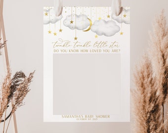 Photo Booth Frame Printable Template, Twinkle Twinkle Little Star Baby Shower Photo Frame, Gold  Moon Stars  Sign |  INSTANT DOWNLOAD