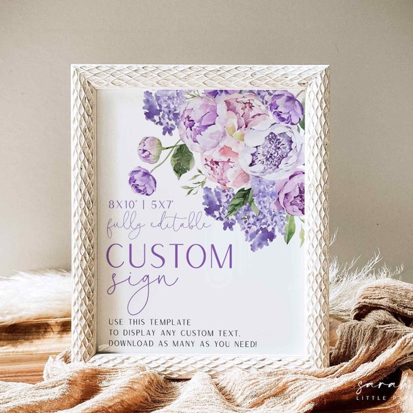 Fully Editable Custom Sign, Purple and Blush Pink Florals Custom Sign | 8x10 | 5x7