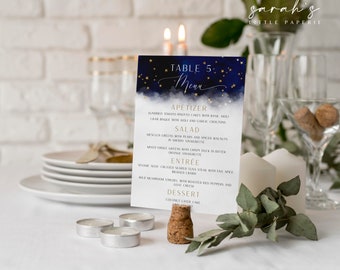 Celestial Menu Template, Editable Wedding Menu,  Navy and Gold Stars Menu, INSTANT DOWNLOAD