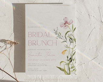 Simple Wildflower Bridal Brunch Invitation, Summer Pink Wildflowers Bridal Shower Invite | INSTANT DOWNLOAD