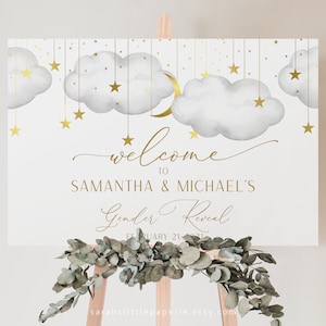 Gender Reveal Welcome Sign, Twinkle Twinkle Little Star Baby Shower Welcome Sign, Gold  Moon Stars  Sign |  INSTANT DOWNLOAD