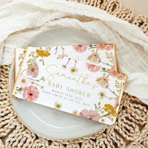Modello di etichetta di cioccolato Wildflower, involucro di caramelle di fiori di campo Boho, tema festa in giardino / DOWNLOAD IMMEDIATO / W01