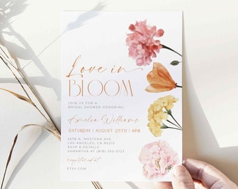 Love in Bloom Bridal Shower invitation, Floral Bridal Shower invitation, Garden party invitation | INSTANT DOWNLOAD | W01