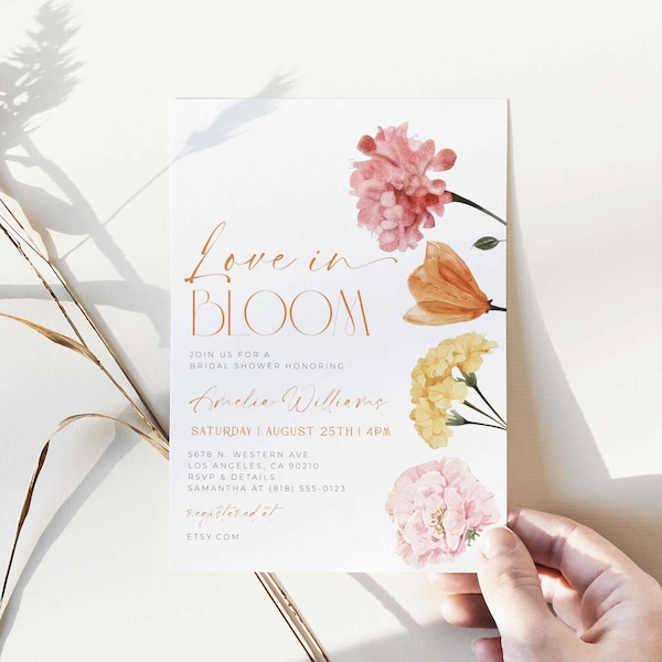 Love in Bloom Bridal Shower invitation, Floral Bridal Shower invitation, Garden party invitation | INSTANT DOWNLOAD | W01