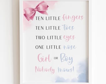 Ten Little Fingers Sign, Bows Sign, Instant Download, 8x10"