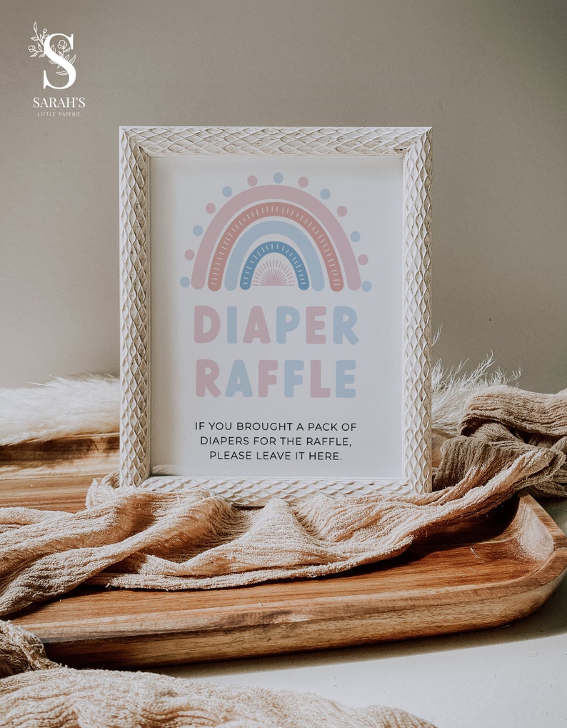 Diaper Raffle Sign Gender Reveal Sign Rainbow Baby Shower Etsy