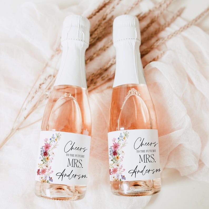 Wildflowers Champagne Bottle Labels, Editable Bridal Shower Champagne ...