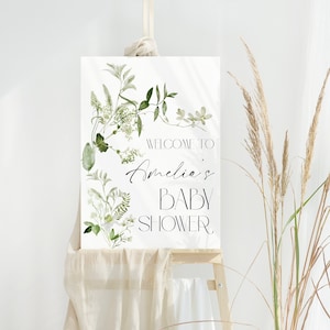 Gender Neutral Baby Shower Welcome Sign | Baby in Bloom Welcome Sign | Greenery Baby Shower Poster | Printable Template | SLP01