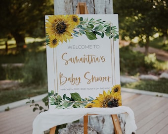Sunflower Baby Shower Sign, Sunflower Welcome Sign, Gold Yellow Sunflower Sign, Baby Shower Printable Sign, Greenery,18x24" | 24X36"| 24x32"