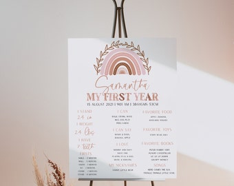 Rainbow Milestone Board,     Rainbow Birthday Sign, My First Year Milestone Poster,     Rainbow First Birthday | INSTANT DOWNLOAD BR01