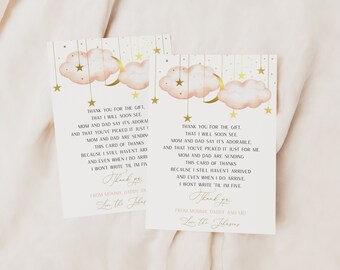 Bewerkbare Twinkle Twinkle Little Star Baby Shower Bedankkaart, 5 x 3,5", Gold Moon Stars Bedankkaart, INSTANT DOWNLOAD | PTTLS