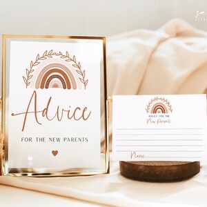 Conselhos para os Pais Sign + Cards, Tons Silenciados Boho Rainbow Baby Shower Game, Jogo Neutro de Gênero | DOWNLOAD INSTANTÂNEO BR03