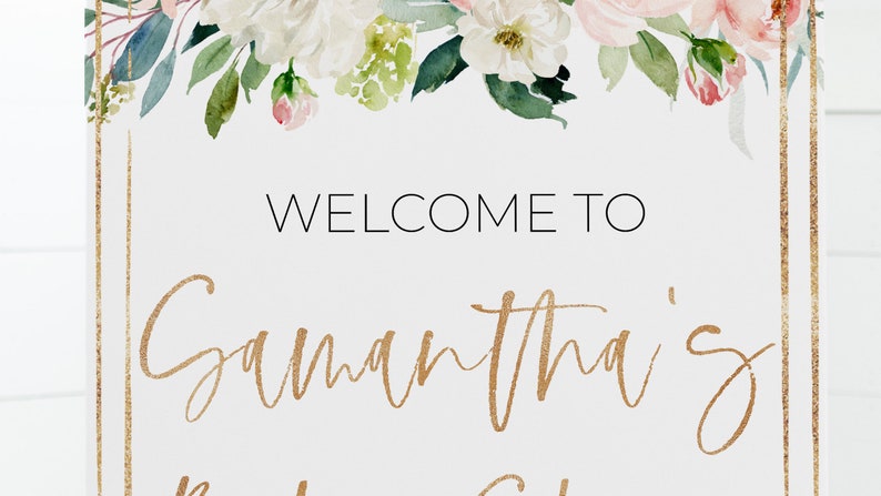 Blush Baby Shower Sign Pink and Gold Instant Download Its a Girl Baby Shower Sign Floral Baby Shower Welcome Sign