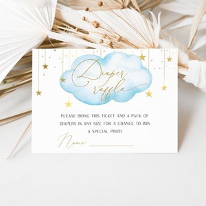 Blue Diaper Raffle Card, Twinkle Twinkle Little Star Baby Shower Card, Blauw en Goud, BEWERKBAAR, Instant Download | LTTLS