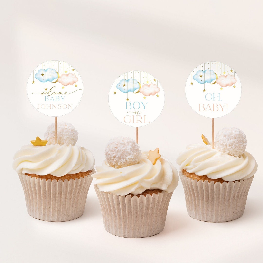 Gender Reveal Cupcake Toppers, Boy or Girl Cupcake Decoration, Twinkle ...