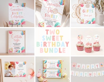 Two Sweet Birthday Bundle, Pastel Sweets Birthday Invite Set,, Donut & Candy Birthday Bundle , Dessert Party Bundle | INSTANT DOWNLOAD