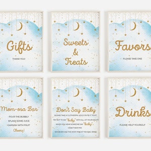 8 Baby Shower 8x10 Signs Bundle, Twinkle Twinkle Little Star Baby Shower Sign, Light Blue Baby Shower Sign, Gold Sign, Instant Download