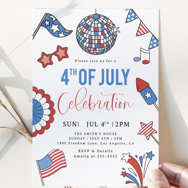 4th of July Party Invitation, 4th of July BBQ Invite, Fourth of July Invitation, Fireworks Invite, Barbeque Invitation | Instant Download