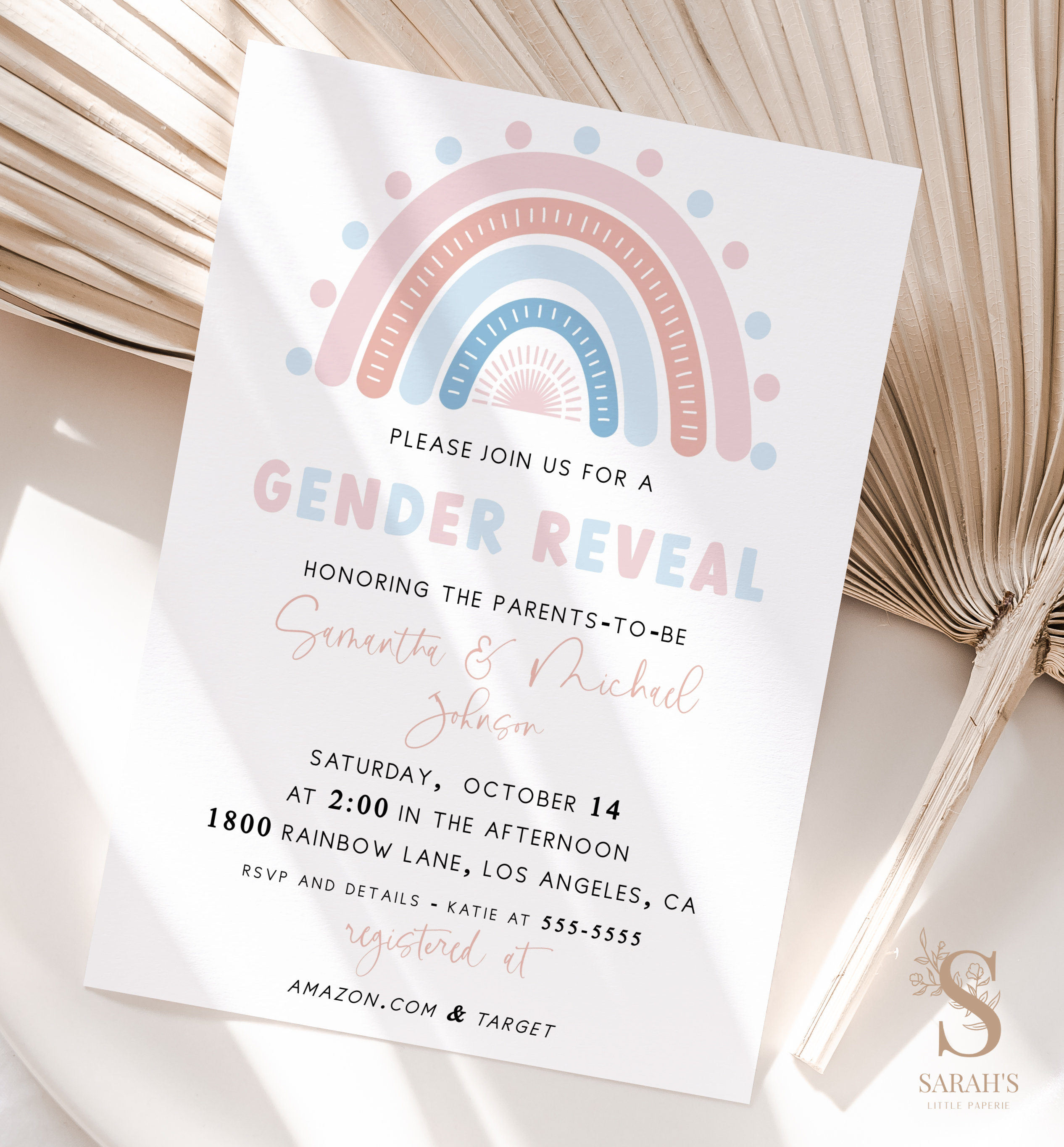 Rainbow Gender Reveal Invitation Rainbow Editable Invitation Etsy