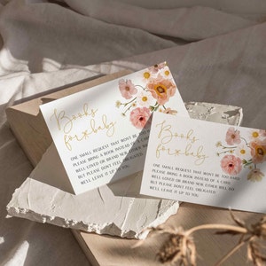 Wildblumen Bücher für Baby Karte, Boho Wildblumen Buch Wunschkarte, Gartenparty Einschließungskarte | SOFORTIGER DOWNLOAD | W01