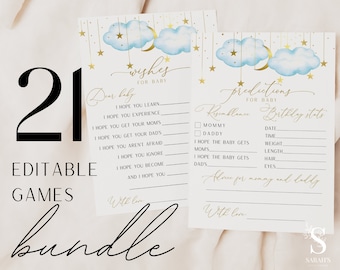 Paquete de 21 juegos de baby shower, juegos de baby shower Twinkle Twinkle Little Star, juegos de fiesta. DESCARGA INSTANTE, Tema Moon Stars Baby / BTTLS