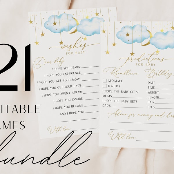 21 Baby Shower Games Bundle, Twinkle Twinkle Little Star Baby Shower Games, Party Games. INSTANT DOWNLOAD,  Moon Stars  Baby Theme | BTTLS