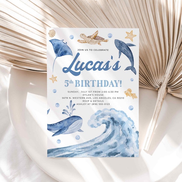 Ocean Birthday Invitation, Nautical Kids Birthday Party Invitation, Sea Creatures Birthday Invite, Underwater Party Invitation